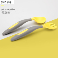 儿童餐具套装宝宝学吃饭训练勺子叉子学习筷子一岁婴儿弯头辅食勺 [新升级]叉勺套装-樱 精选特买