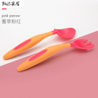 儿童餐具套装宝宝学吃饭训练勺子叉子学习筷子一岁婴儿弯头辅食勺 [新升级]叉勺套装-樱 精选特买