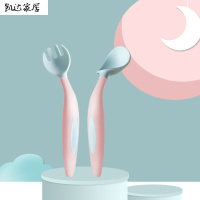 儿童餐具套装宝宝学吃饭训练勺子叉子学习筷子一岁婴儿弯头辅食勺 【新升级】叉勺套装-樱 精选特买