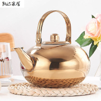 饭店不锈钢茶壶小水壶酒茶壶带过滤网玲珑壶餐厅酒店小茶壶烧水 不锈钢[镀金色] 20cm[约2.3L约8至10人用] 精