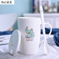 可爱卡通动物陶瓷杯子大容量马克杯简约带盖勺情侣杯牛奶杯咖啡杯生活电器厨房工具家居器皿水具/水杯 精选特买
