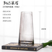 北欧T型简约玻璃花瓶透明描金 客厅餐桌家居装饰水养插花花瓶摆件 精选特买