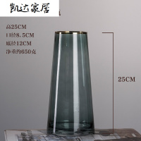 北欧T型简约玻璃花瓶透明描金 客厅餐桌家居装饰水养插花花瓶摆件 精选特买