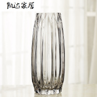 简约竖棱玻璃花瓶创意彩色透明百合花器客厅大号水养插花花瓶摆件 精选特买