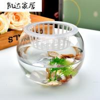 简约客厅花瓶 透明玻璃鱼缸圆球花瓶 金鱼缸 水培绿萝铜钱花器 精选特买