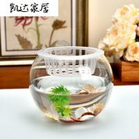 简约客厅花瓶 透明玻璃鱼缸圆球花瓶 金鱼缸 水培绿萝铜钱花器 精选特买