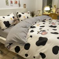 新款ins风全棉四件套 卡通奶牛被套纯棉小清新床单学生宿舍三件套