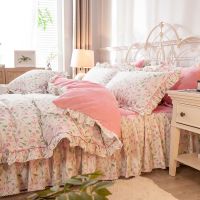 韩版花边款棉加绒四件套A面全棉纯棉B面牛奶绒床单被套枕套三件套