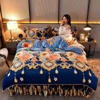 加厚牛奶绒四件套床裙款法兰绒珊瑚绒秋冬季双面加绒保暖床上用品