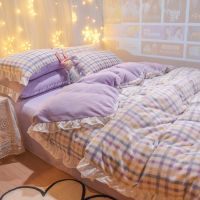 出口韩国牛奶绒四件套床上用品公主风加厚双面法兰绒宿舍三件套