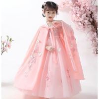 汉服女童仙女儒裙小女孩樱花公主唐装儿童古装连衣裙秋款披风斗篷