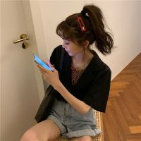 夏季韩版2020新款网红薄款时尚小西服黑色宽松短袖西装外套女学生