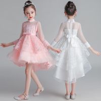 儿童礼服公主裙秋装女童连衣裙洋气拖尾花童蓬蓬纱钢琴主持演出服