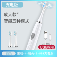 日常防水电动牙刷超声波震动智能软毛便携充电护齿深度清洁|白色-5档(3刷头)USB充电款
