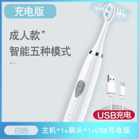 日常防水电动牙刷超声波震动智能软毛便携充电护齿深度清洁|白色-5档(1刷头)USB充电款