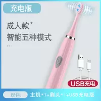 日常防水电动牙刷超声波震动智能软毛便携充电护齿深度清洁|粉色-5档(1刷头)USB充电款