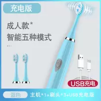 日常防水电动牙刷超声波震动智能软毛便携充电护齿深度清洁|天空蓝-5档(3刷头)USB充电款
