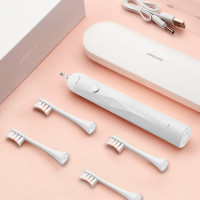 电动牙刷充电式声波全自动美白学生党女士情侣款u2软毛套装|皓月白(4支刷头+收纳盒)