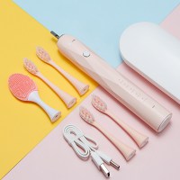 电动牙刷充电式声波全自动美白学生党女士情侣款u2软毛套装|樱花粉(4支刷头+洁面刷+收纳盒)
