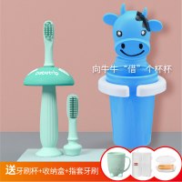 宝宝洗舌苔牙齿清洁棒0岁女童软毛三面度两新生一婴儿硅胶牙刷|漱石绿牙刷套装+牛头杯架[赠收纳盒+指套牙刷+刷牙杯]