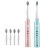 配4刷头usb充电款电动牙刷成人儿童自动牙刷软毛|情侣款(粉色蓝色)共16个刷头