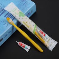 酒店宾馆一次性牙刷牙膏套装硬毛家用待客牙具二合一牙刷软毛成人|[100套]黄背空彩简