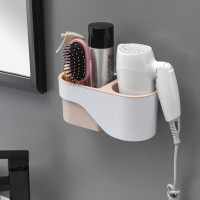 [免打孔]浴室多功能吸壁吹风机架 卫生间风筒收纳架卫生间洗手间电吹风置物架 优雅灰