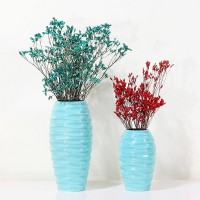 仿真花花瓶 假花 陶瓷花瓶花器装饰摆件 电视柜客厅装饰品宾馆餐桌陶瓷瓶 蓝色水纹花瓶 中号20*11.5*8cm