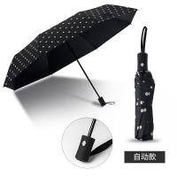 复古波点晴雨伞超轻口袋伞女士折叠黑胶防晒遮阳伞自动伞五折男户外车载雨具 三折伞-赫本波点[自动黑色] 已标注