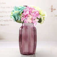 彩色玻璃花瓶 大号透明玻璃瓶水培植物鲜花花瓶花器客厅餐桌宾馆摆件 八角花瓶-葡萄紫高22cm