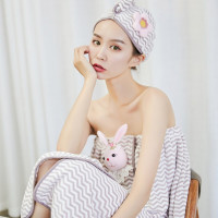 浴裙 可穿浴巾柔软女式日系森女珊瑚绒吸水浴裙可爱性感抹胸浴袍汗蒸服 浴裙-青色水纹