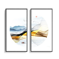 新中式客厅禅意挂画玄关装饰画走廊过道壁画水墨风景餐厅茶室墙画 组合1 60*120+60*120黑色画框整套价格