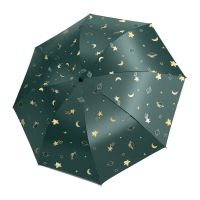 全自动雨伞女晴雨两用折叠太阳伞黑胶防晒防紫外线学生ins遮阳伞 白色-星空-自动（内翻九合版）