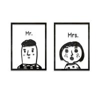 简约小清新画框墙贴儿童房卧室客厅装饰丑萌夫妇3D亚克力立体墙贴 三人（无边框） 大