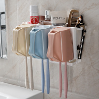 牙刷置物架免打孔牙刷架套装壁挂涑口杯牙刷架家庭牙刷牙膏放置架子一家三口刷牙漱口杯