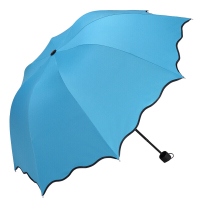 防晒太阳伞 遮阳伞 遇水开花防紫外线三折加厚黑胶遮阳晴 太阳伞 女款防晒送女友遮阳伞女 蓝色