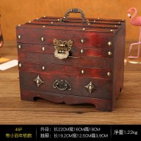 半个许仙古风中国风木质复古梳妆盒化妆盒带锁结婚首饰盒子耳环饰品收纳盒 桔红色加大号葡萄带百年