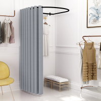 半个许仙商场移动试衣间帘布服装店落地挂衣杆壁挂轨道简易展示架更衣室 黑色压花遮光布平面上墙 套餐一