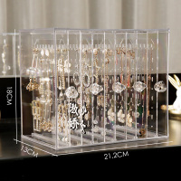 半个许仙耳环架子展示架家用收纳 挂项链耳钉耳饰收纳盒大容量透明首饰盒 亚克力升级款透明三扇二抽一体款