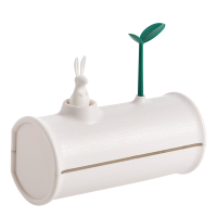 半个许仙壁挂式卡通兔子垃圾袋收纳盒 厨房装塑料袋带盖小盒子整理抽取盒粘贴储物盒 白色