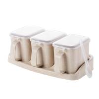 半个许仙厨房盐味精容器调料罐套装调味盒子厨房用品带盖料盒盐罐调味品家用带勺收纳盒 米色4格+粉色4格(有底座)