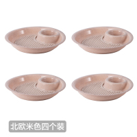 半个许仙小麦秸秆饺子盘带醋碟家用水饺盘子圆形水果盘双层沥水盘餐具碟子 北欧米色4个装