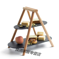 半个许仙欧式蛋糕架实木天然板岩餐盘架双层水果盘西点托盘点心盘甜品台 木石蛋糕架
