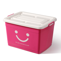 半个许仙收纳箱塑料储物整理箱有盖带滑轮高中学生装书箱被子收纳盒 特厚天蓝笑脸 套装60L+120L+170L(共3个)
