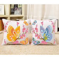 半个许仙新款印花绣十字绣抱枕卡通情侣动物一对蝴蝶客厅沙发抱枕汽车靠垫 蝴蝶[黄+蓝]一对枕套含枕芯