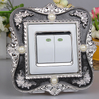 半个许仙欧式开关贴墙贴亚克力开关装饰套创意插座装饰保护套 金边粉色