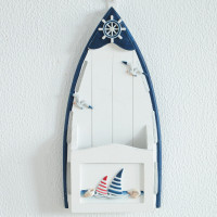 半个许仙地中海风格装饰品田园挂件墙面挂饰墙上玄关壁饰创意收纳盒储物盒花架 收纳帆船款+3束花