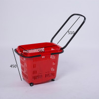 半个许仙超市购物篮拉杆带轮 买菜框 塑料带轮购物筐手提篮 购物拖车 50L加厚大号红色