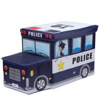 半个许仙儿童玩具收纳箱可爱卡通零食储物盒宝宝书本箱子整理筐布艺架神器收纳用品 藏青色警车带头 加强款(承重300斤)