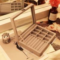 戒指盒 放戒指耳钉耳环饰品防尘首饰收纳盒耳夹耳坠耳线整理珠宝箱带盖 带锁粉色双层皮革首饰盒